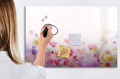 Tablă magnetică cu ștergere uscată cu model flori pe pajiște