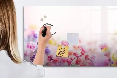 Tablă magnetică cu ștergere uscată cu model flori pe pajiște