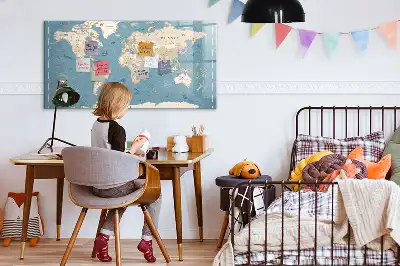 Tablă magnetică cu ștergere uscată design hartă a lumii vintage