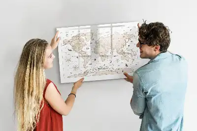 Harta lumii vintage cu suprafață magnetică pentru ștergere uscată