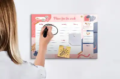Tablă magnetică pentru planificare săptămânală cu ștergere uscată