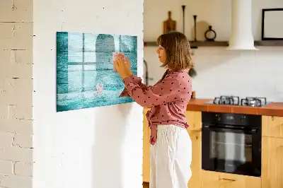 Tablă magnetică cu ștergere uscată cu model de lemn vechi albastru