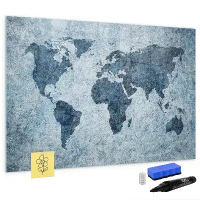 Tablă magnetică cu ștergere uscată cu model hartă a lumii