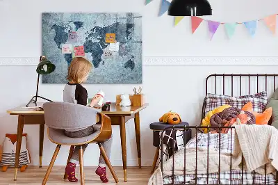Tablă magnetică cu ștergere uscată cu model hartă a lumii