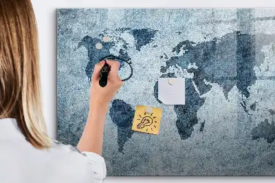 Tablă magnetică cu ștergere uscată cu model hartă a lumii