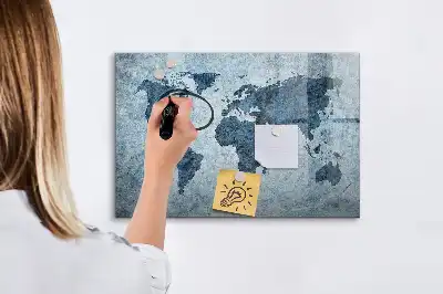 Tablă magnetică cu ștergere uscată cu model hartă a lumii