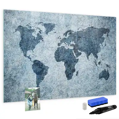 Tablă magnetică cu ștergere uscată cu model hartă a lumii