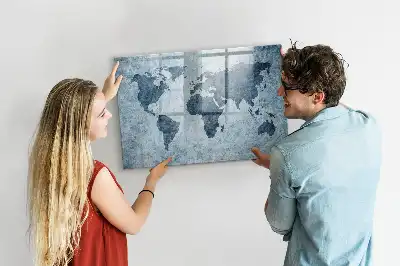 Tablă magnetică cu ștergere uscată cu model hartă a lumii