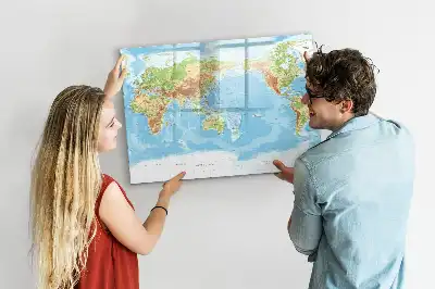 Tablă magnetică cu ștergere uscată cu harta fizică a lumii
