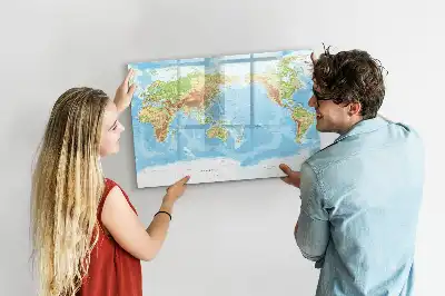 Tablă magnetică cu ștergere uscată cu harta fizică a lumii