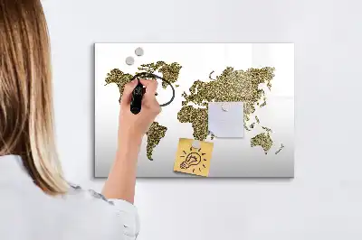 Tablă magnetică cu ștergere uscată model harta lumii