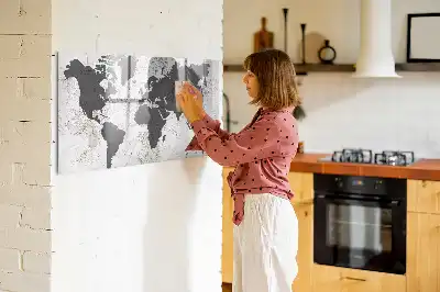 Tablă magnetică cu ștergere uscată cu model hartă a lumii pe beton
