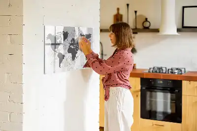 Tablă magnetică cu ștergere uscată cu model hartă a lumii pe beton