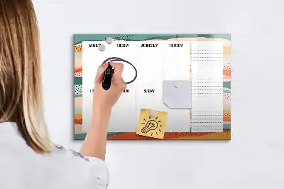 Tablă magnetică pentru scriere cu marker planificator săptămânal în stil retro