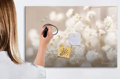 Tablă magnetică cu ștergere uscată model cu flori mici albe