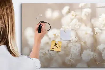 Tablă magnetică cu ștergere uscată model cu flori mici albe