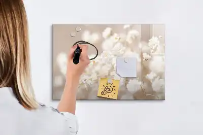Tablă magnetică cu ștergere uscată model cu flori mici albe
