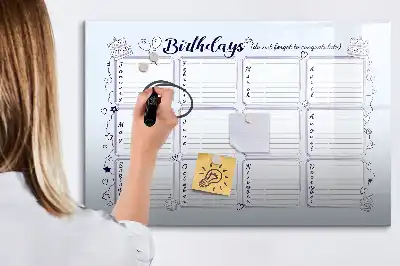 Tablă magnetică cu ștergere uscată cu model notă de ziua de naștere