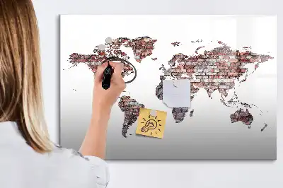 Tablă magnetică cu ștergere uscată cu harta lumii imprimată pe cărămidă
