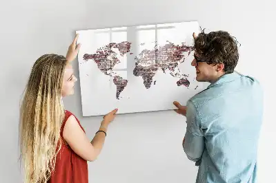 Tablă magnetică cu ștergere uscată cu harta lumii imprimată pe cărămidă