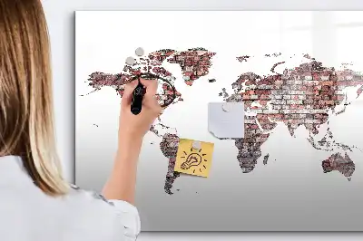 Tablă magnetică cu ștergere uscată cu harta lumii imprimată pe cărămidă