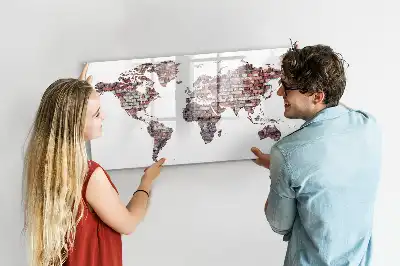 Tablă magnetică cu ștergere uscată cu harta lumii imprimată pe cărămidă
