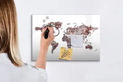 Tablă magnetică cu ștergere uscată cu harta lumii imprimată pe cărămidă