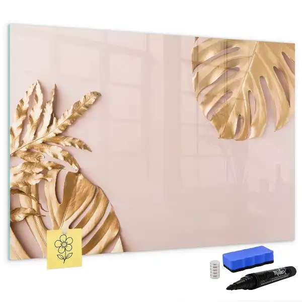 Tablă magnetică cu ștergere uscată cu model de frunze tropicale aurii