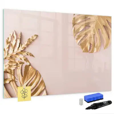 Tablă magnetică cu ștergere uscată cu model de frunze tropicale aurii