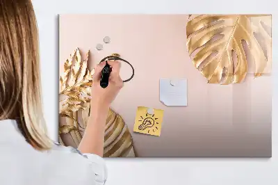 Tablă magnetică cu ștergere uscată cu model de frunze tropicale aurii