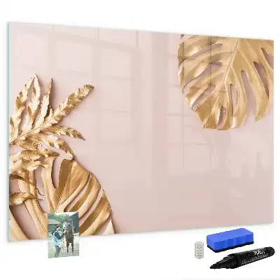 Tablă magnetică cu ștergere uscată cu model de frunze tropicale aurii