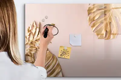 Tablă magnetică cu ștergere uscată cu model de frunze tropicale aurii