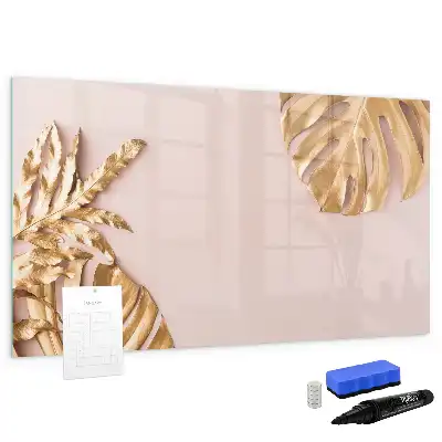 Tablă magnetică cu ștergere uscată cu model de frunze tropicale aurii