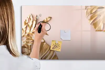Tablă magnetică cu ștergere uscată cu model de frunze tropicale aurii