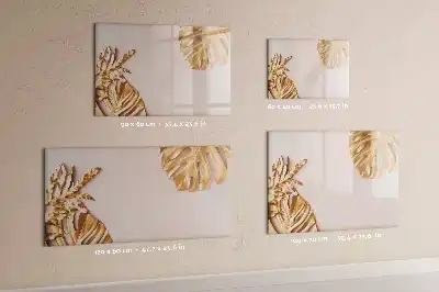 Tablă magnetică cu ștergere uscată cu model de frunze tropicale aurii