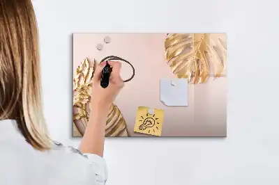 Tablă magnetică cu ștergere uscată cu model de frunze tropicale aurii