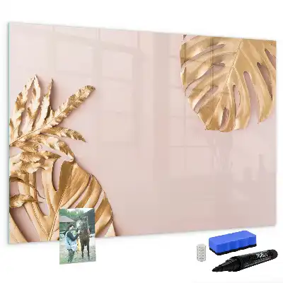 Tablă magnetică cu ștergere uscată cu model de frunze tropicale aurii