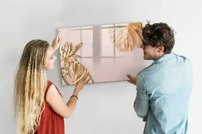 Tablă magnetică cu ștergere uscată cu model de frunze tropicale aurii