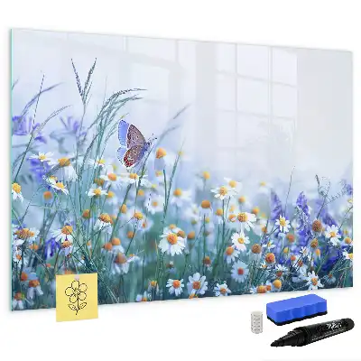 Tablă magnetică cu ștergere uscată cu model fluture pe pajiște