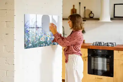 Tablă magnetică cu ștergere uscată cu model fluture pe pajiște