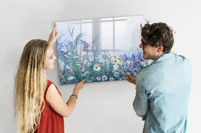 Tablă magnetică cu ștergere uscată cu model fluture pe pajiște