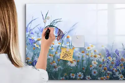 Tablă magnetică cu ștergere uscată cu model fluture pe pajiște
