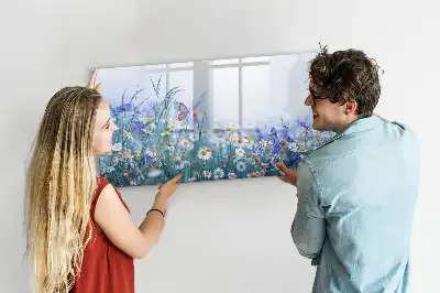 Tablă magnetică cu ștergere uscată cu model fluture pe pajiște