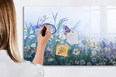 Tablă magnetică cu ștergere uscată cu model fluture pe pajiște