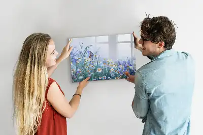Tablă magnetică cu ștergere uscată cu model fluture pe pajiște