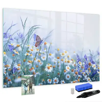 Tablă magnetică cu ștergere uscată cu model fluture pe pajiște