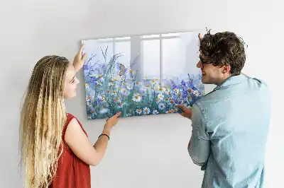 Tablă magnetică cu ștergere uscată cu model fluture pe pajiște