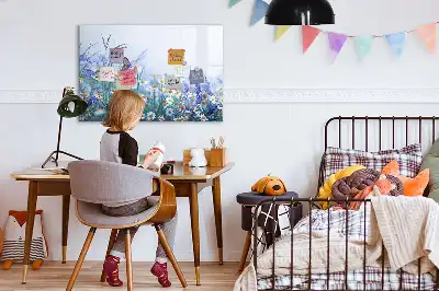 Tablă magnetică cu ștergere uscată cu model fluture pe pajiște