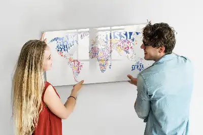 Tablă magnetică cu ștergere uscată cu model hartă a lumii