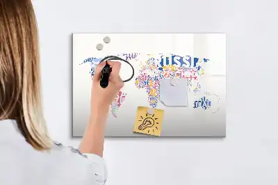 Tablă magnetică cu ștergere uscată cu model hartă a lumii